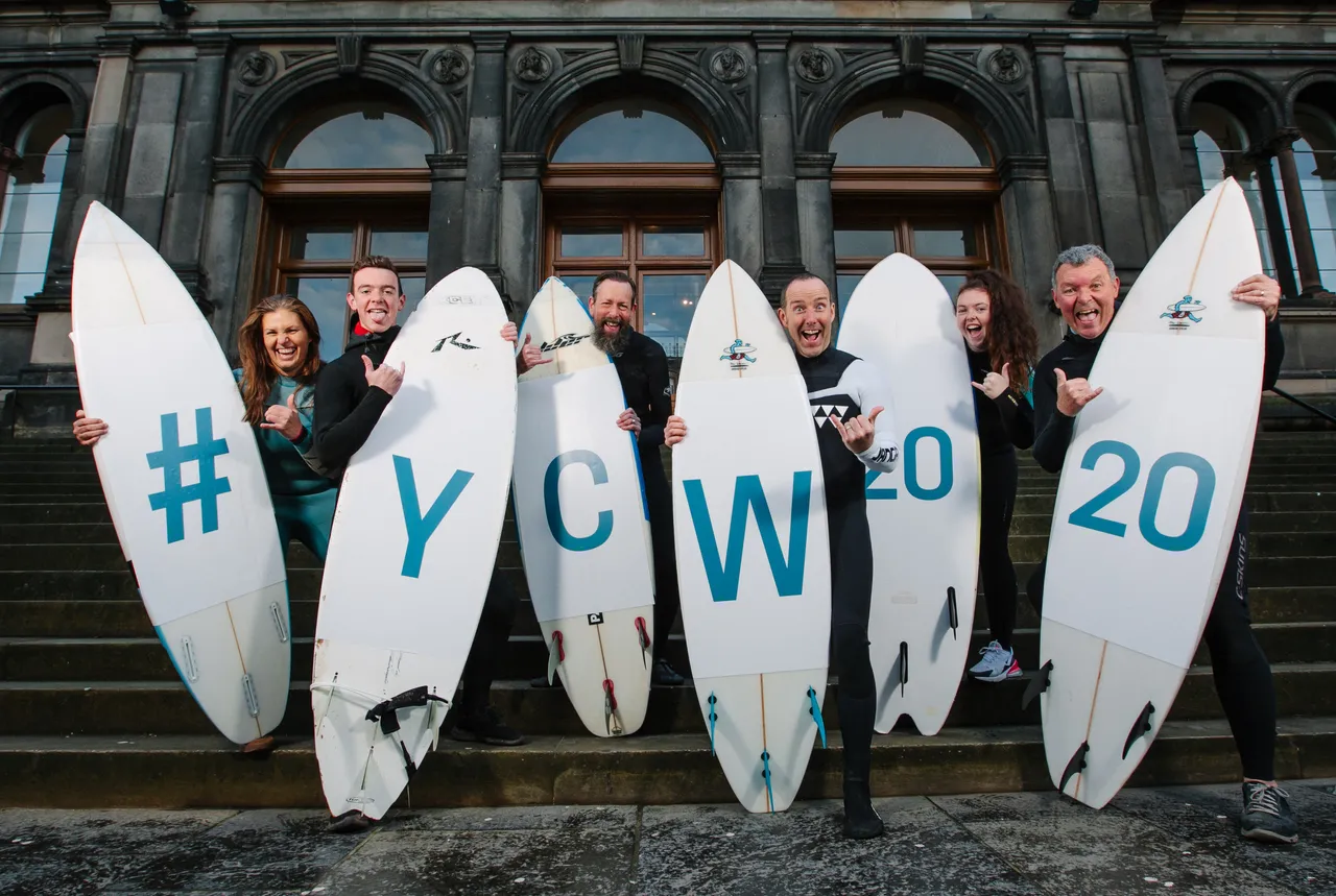 Surfers celebrate 50 days to go until the Year of Coasts and Waters 2020