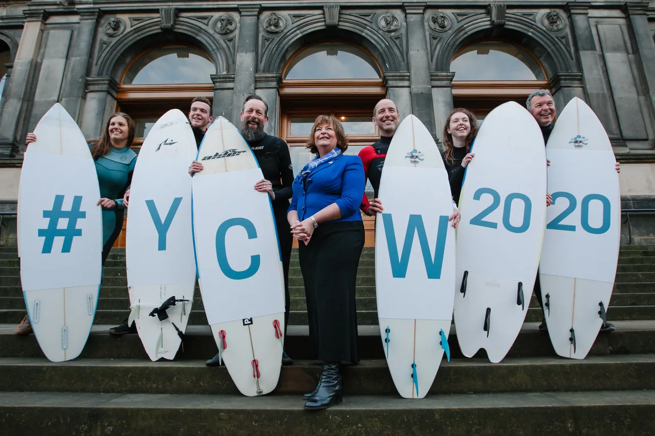 Surfers celebrate 50 days to go until the Year of Coasts and Waters 2020