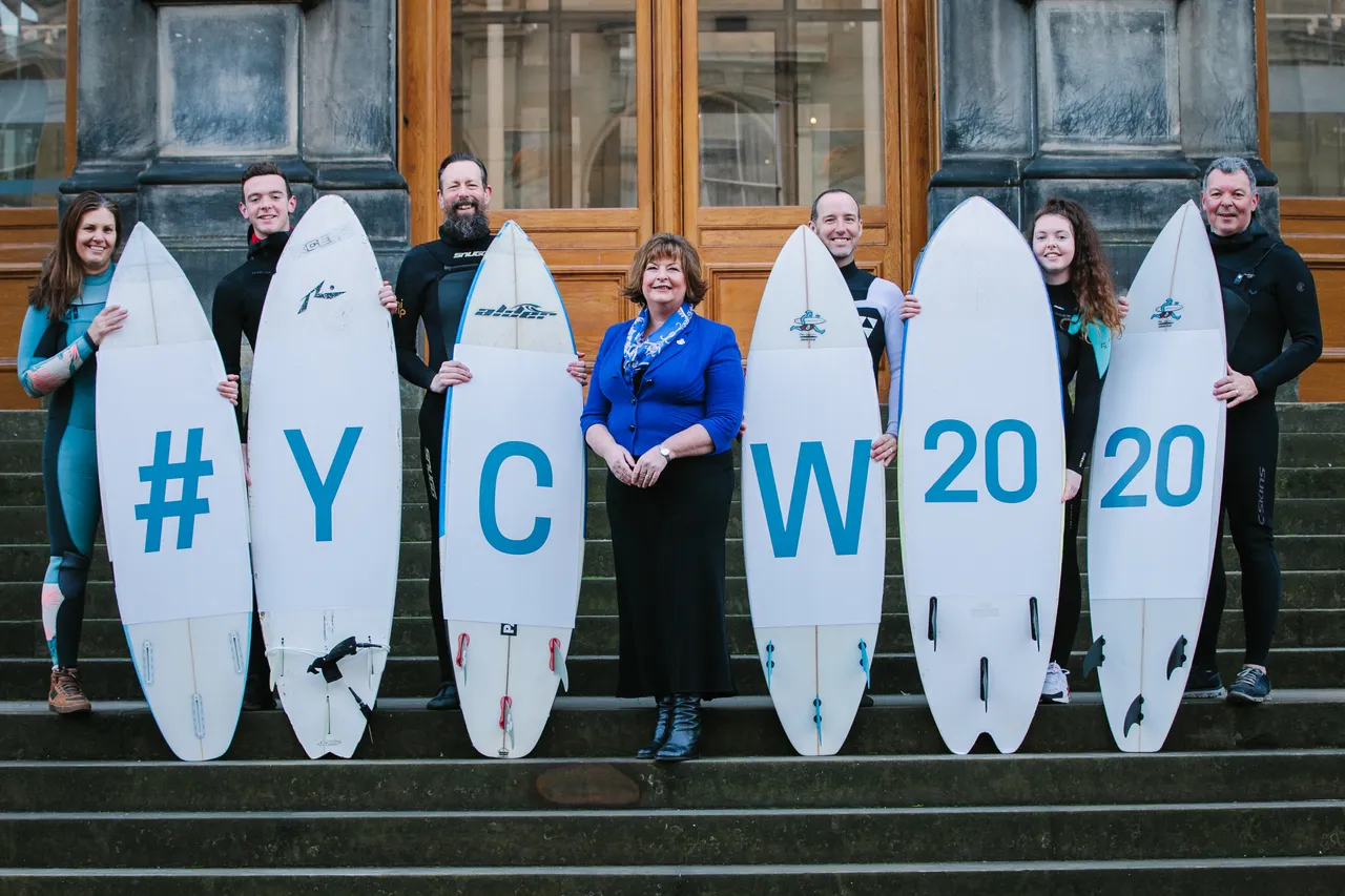 Surfers celebrate 50 days to go until the Year of Coasts and Waters 2020