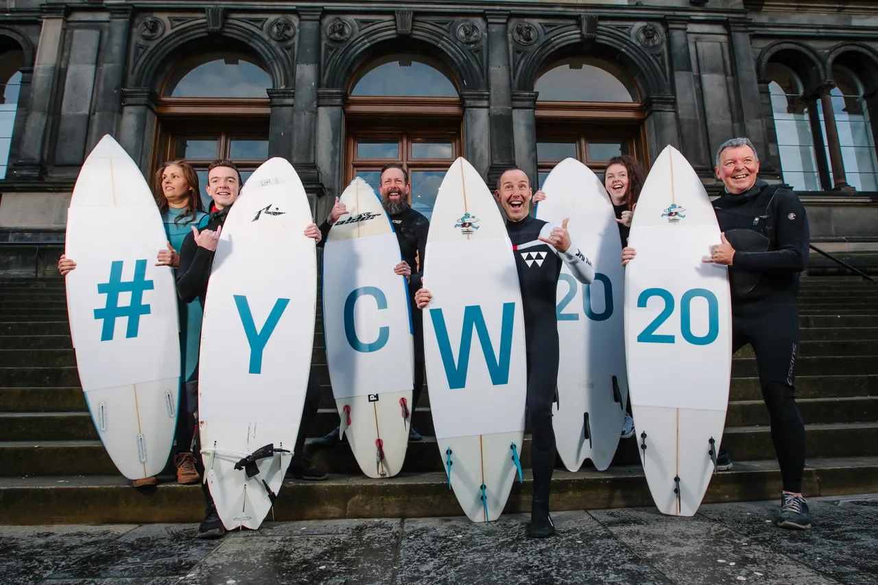 Surfers celebrate 50 days to go until the Year of Coasts and Waters 2020