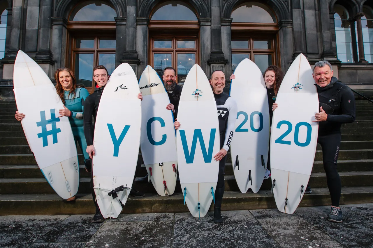 Surfers celebrate 50 days to go until the Year of Coasts and Waters 2020