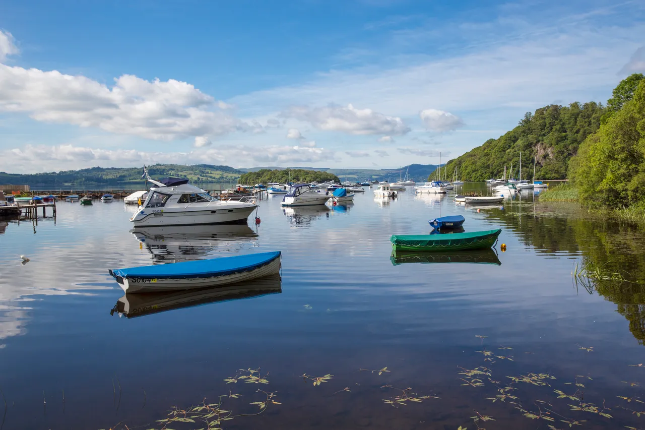 Boats moored on Loch Lomond