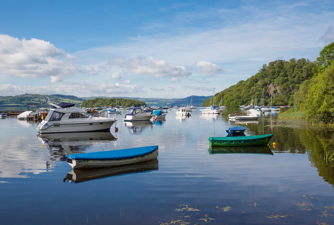 Boats moored on Loch Lomond