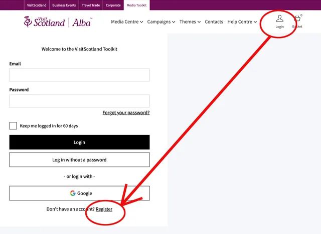 register and log in image