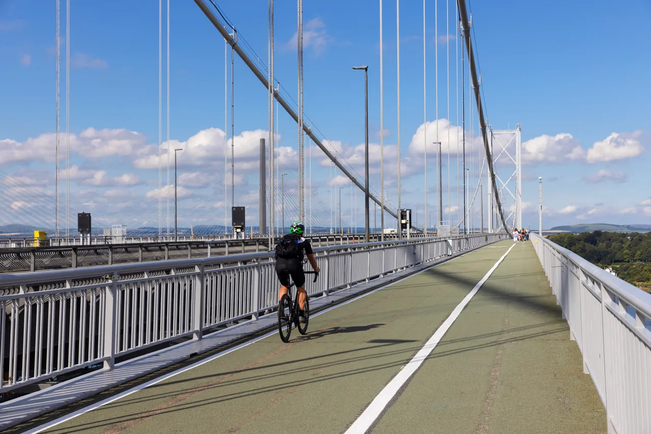 Cyclist on the Forth Road Bridge