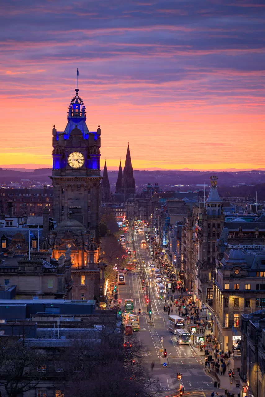 The Balmoral Clocktower and Princes Street viewed from Calton Hill