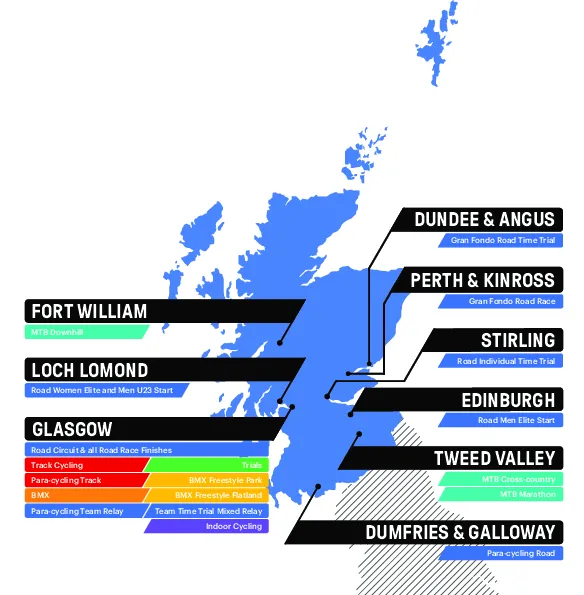 2023 UCI Cycling World Championships - Scotland Venue Map