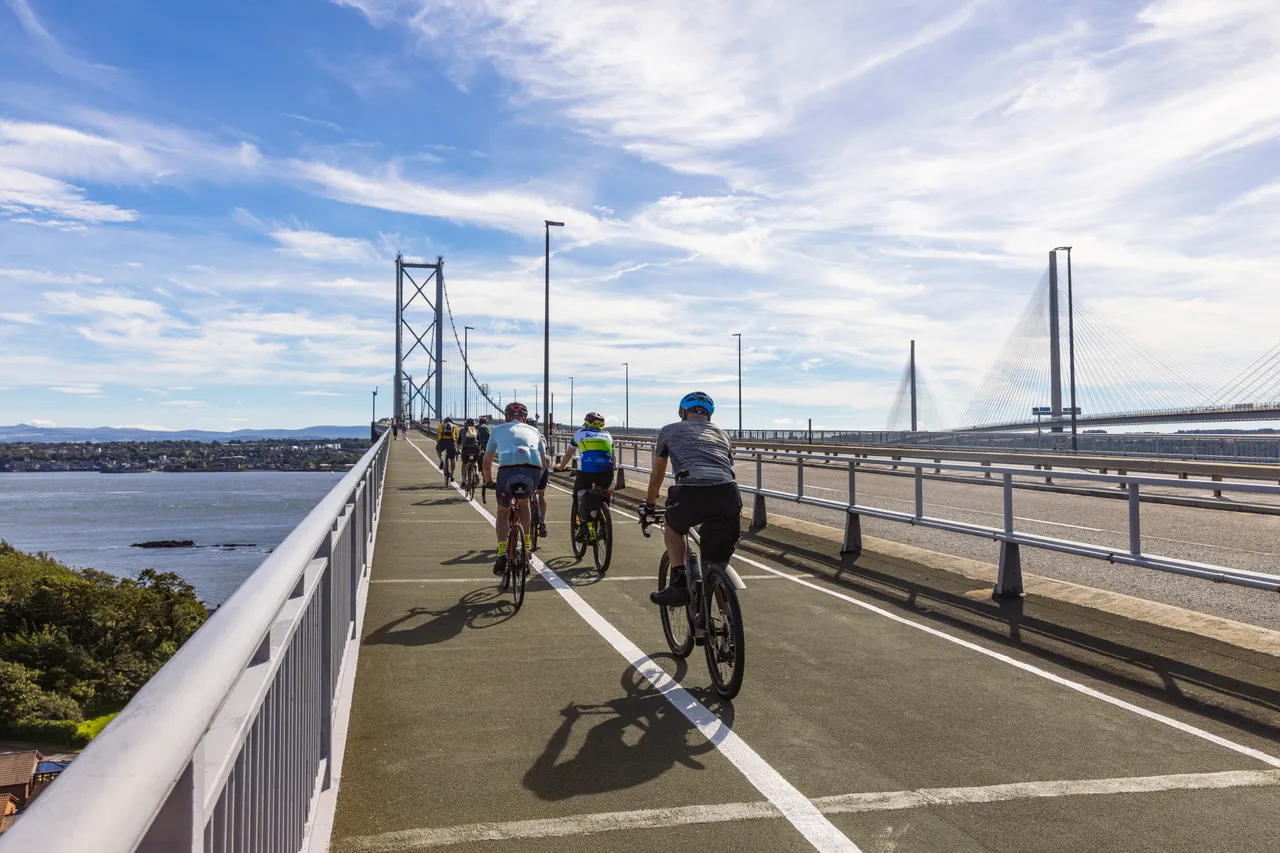 Cyclists on the Forth Road Bridge