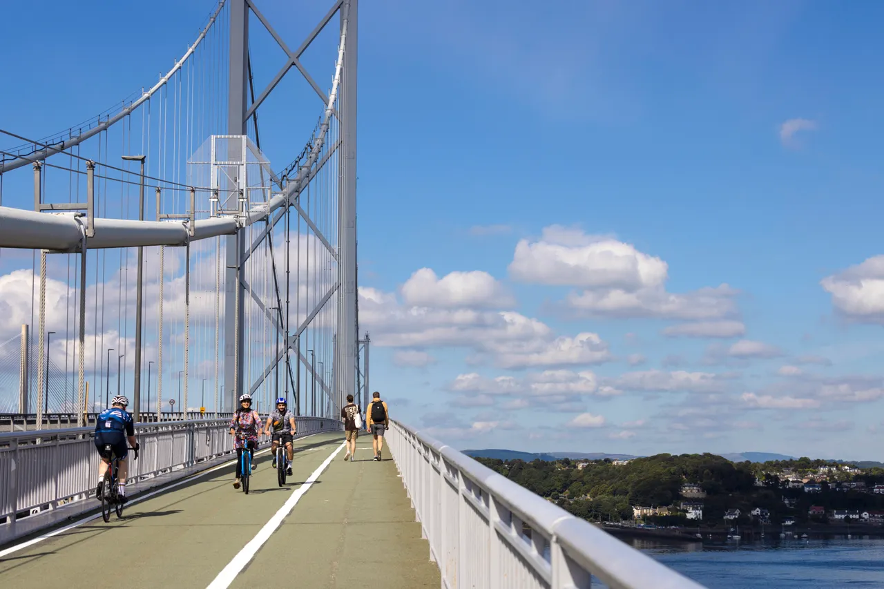 Cyclists and Pedestrians on the Forth Road Bridge