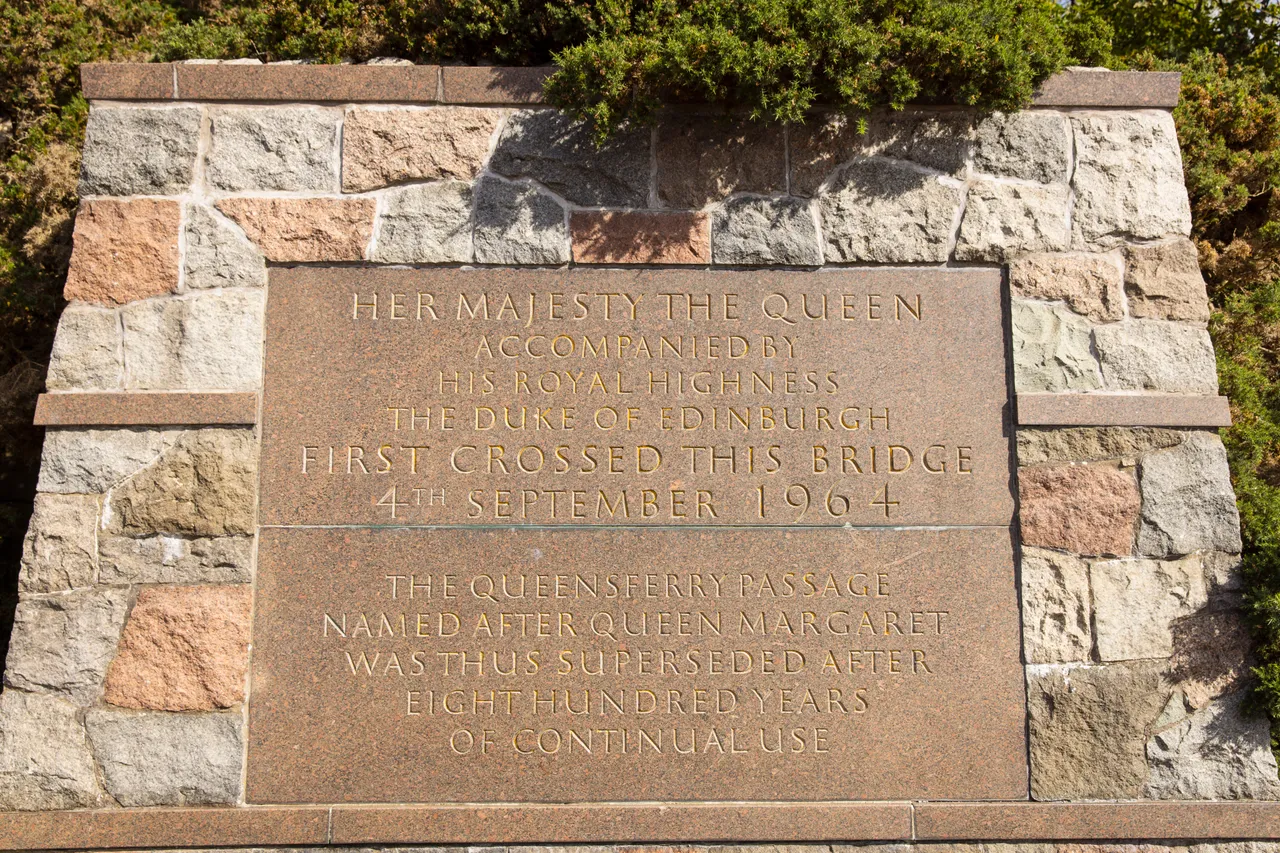 Plaque commemorating the opening of the Forth Road Bridge by Queen Elizabeth II in 1964. 
