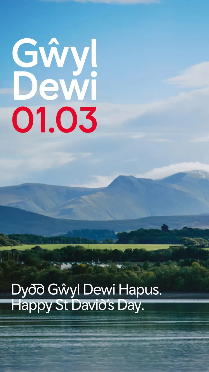 Gwyl Dewi - Traditional - Instagram - Portrait - Menai Strait - date and message - large font