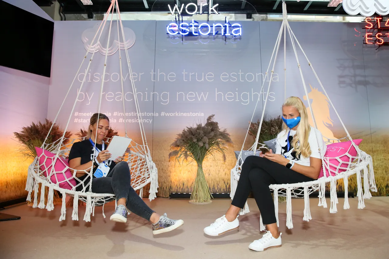 Two people sitting in hammocks