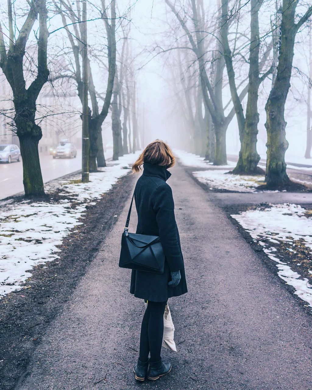 Woman on a street in winter