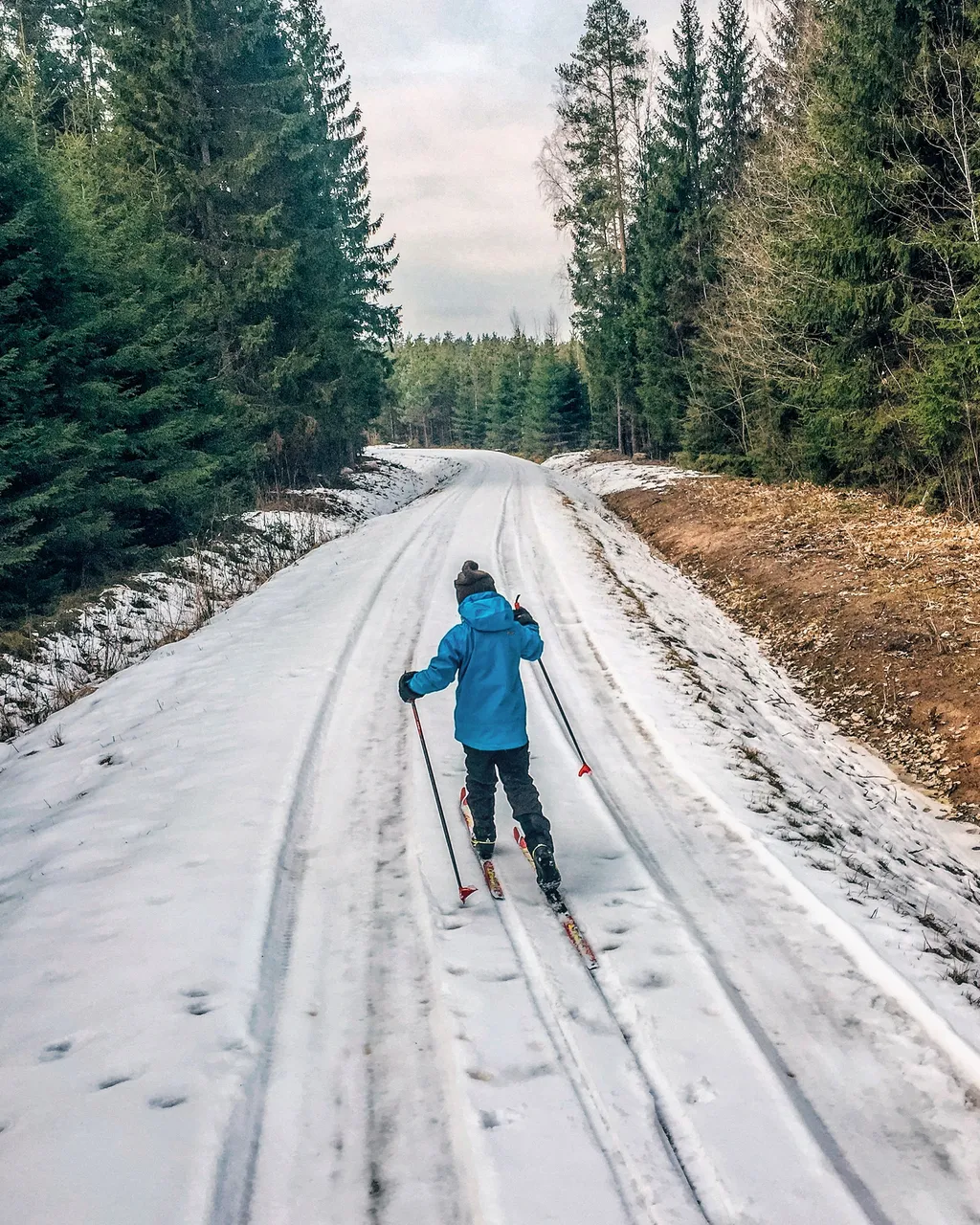 Child skiing in winter