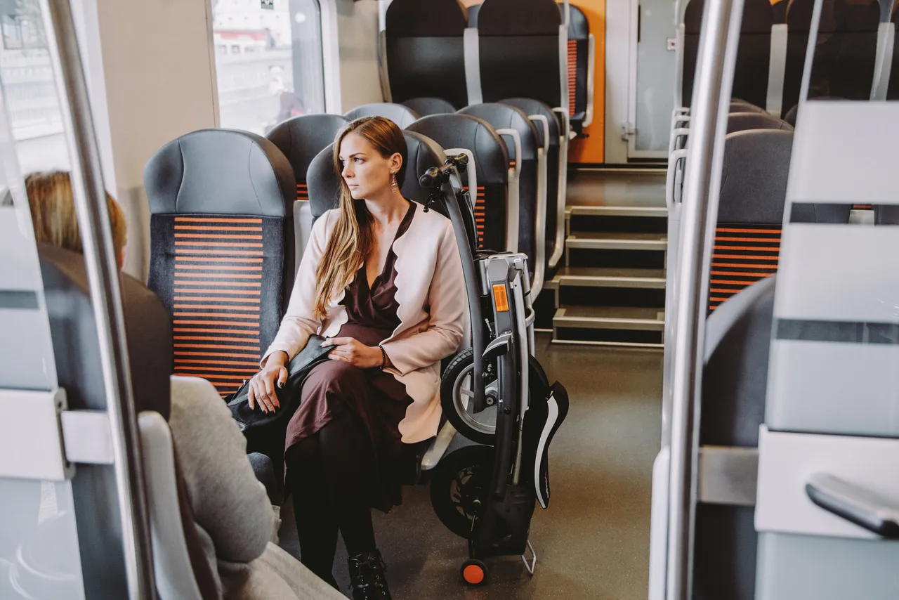 Woman on a train with bike