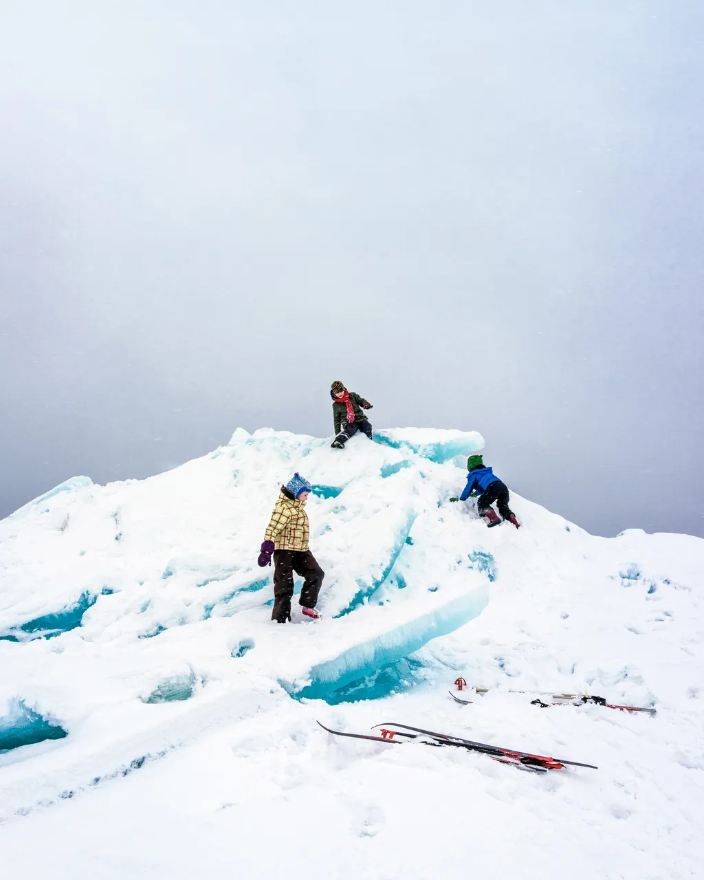 Children playing on ice in winter