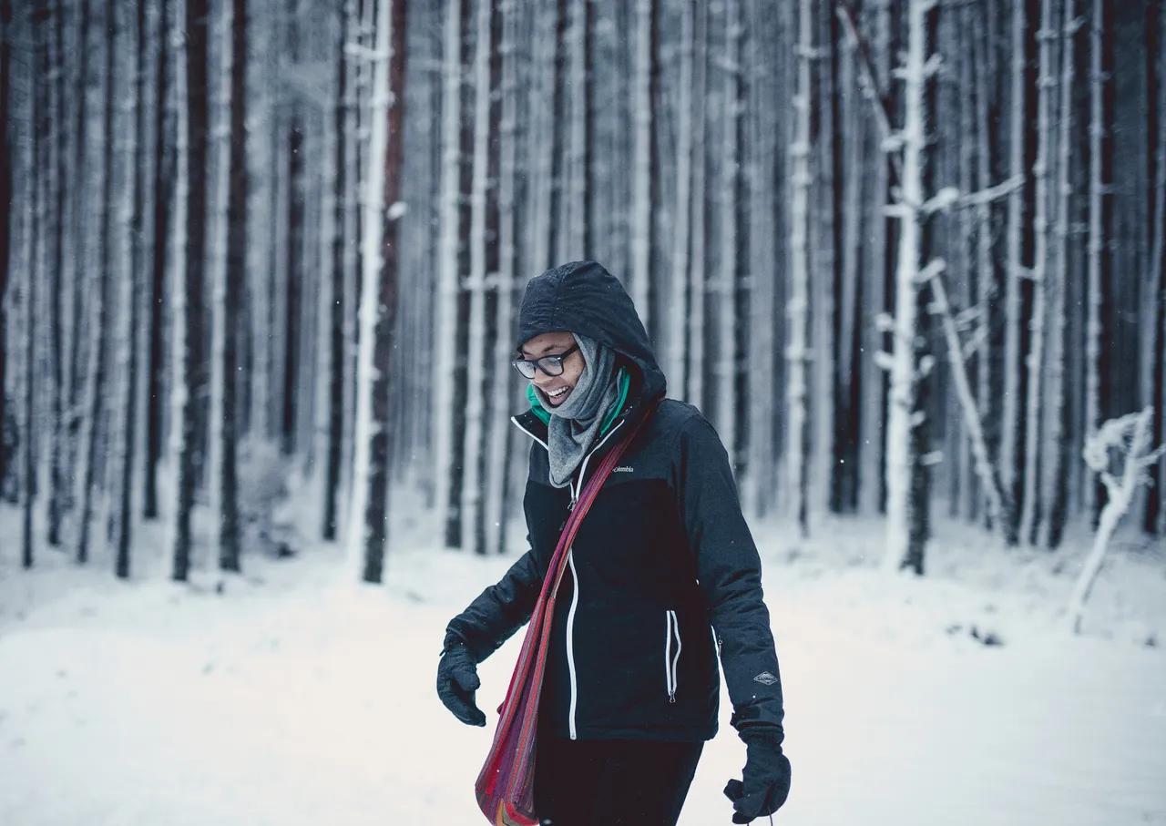 Man in the winter forest
