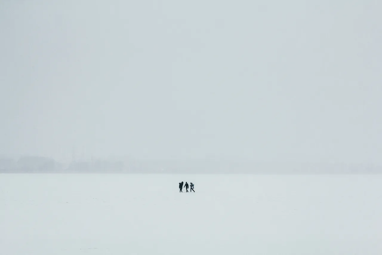 Winter and Three People Hiking