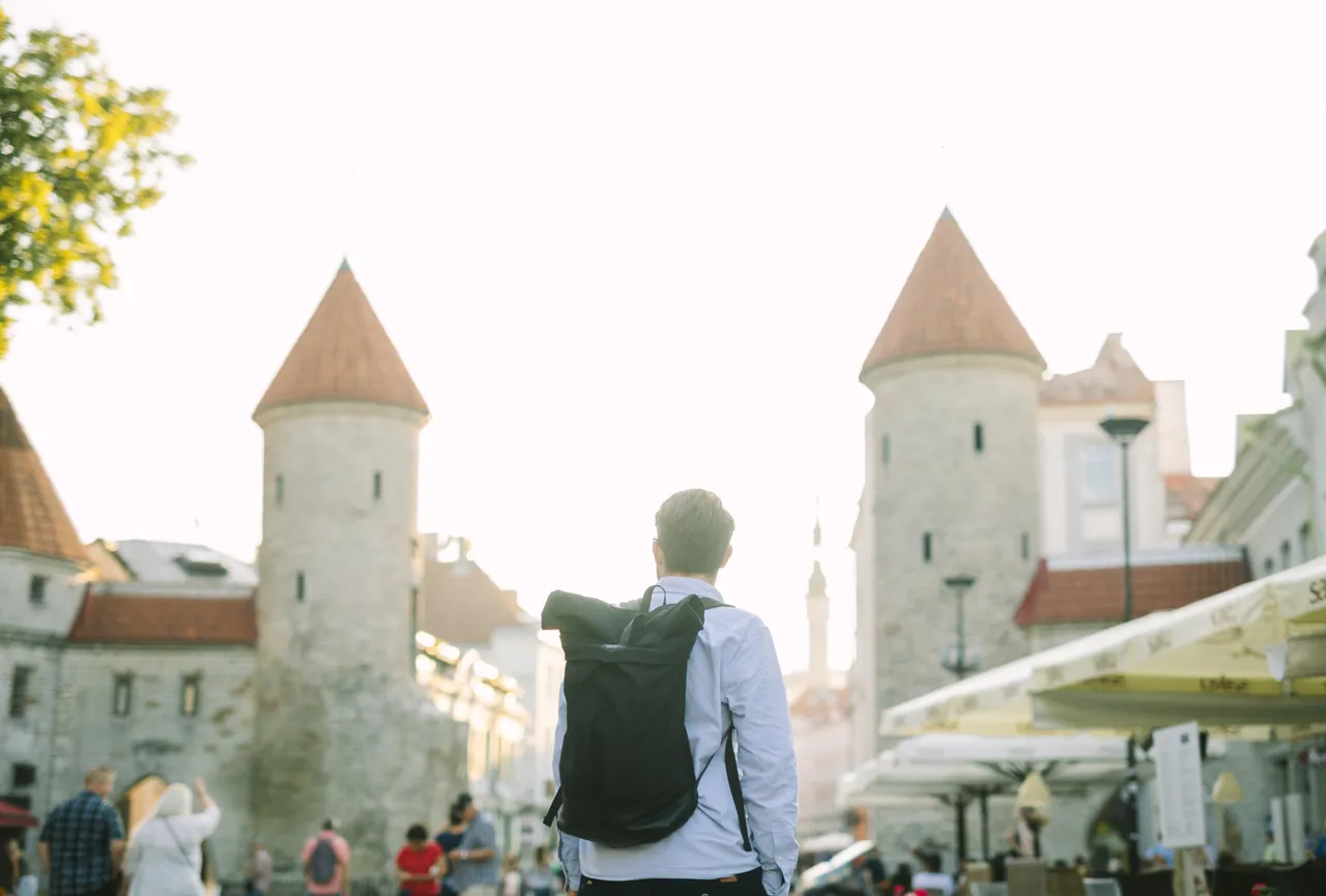 Man walking in Tallinn Old town