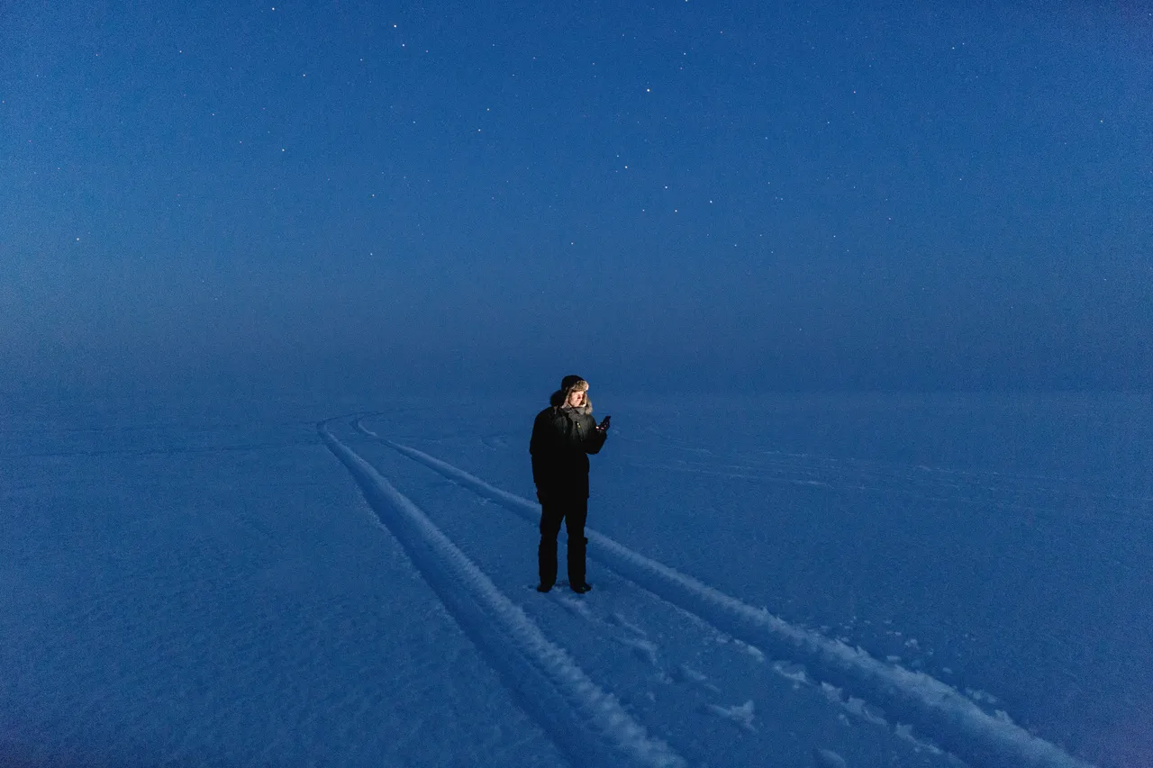 Man on wintry lake Peipsi