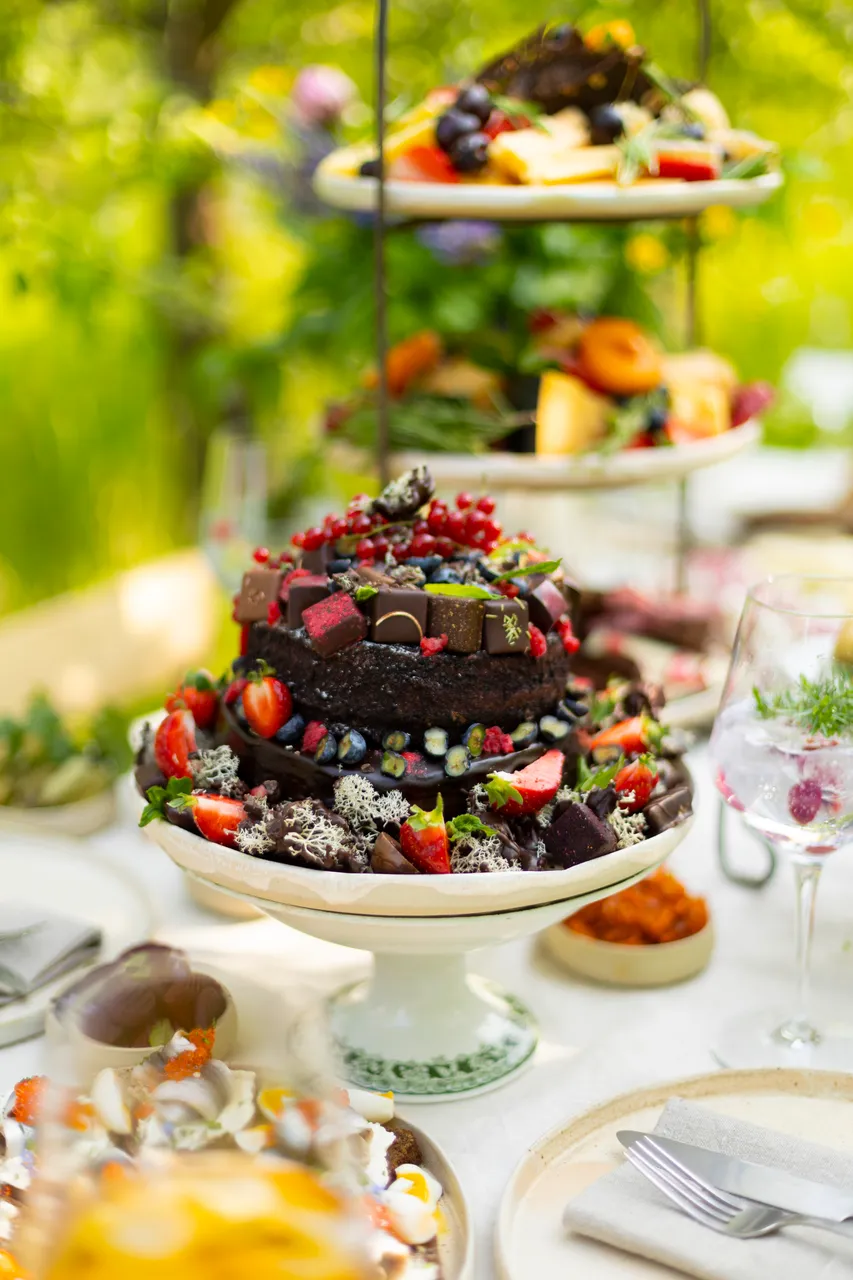 Cake decorated with berries