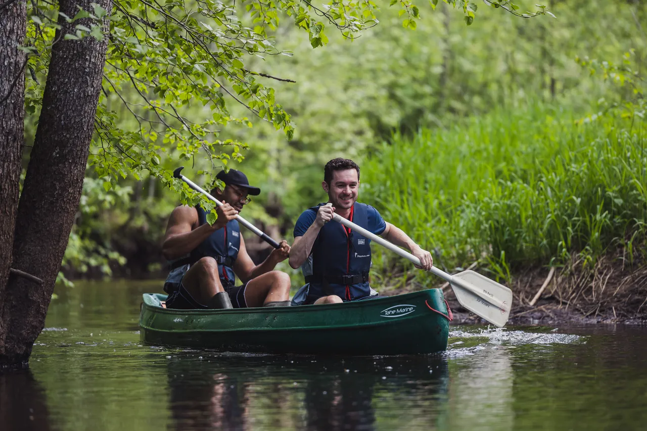 Men with canoe