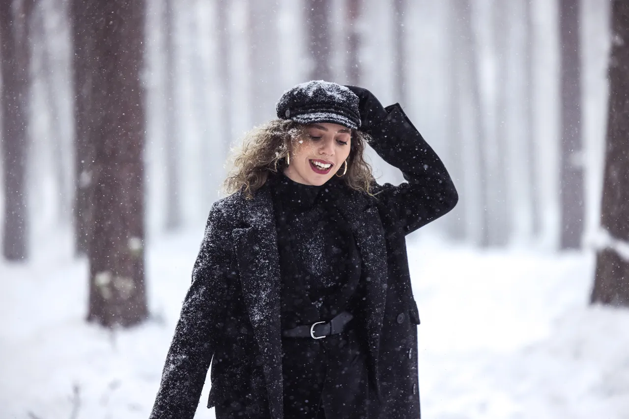 Woman in snowfall