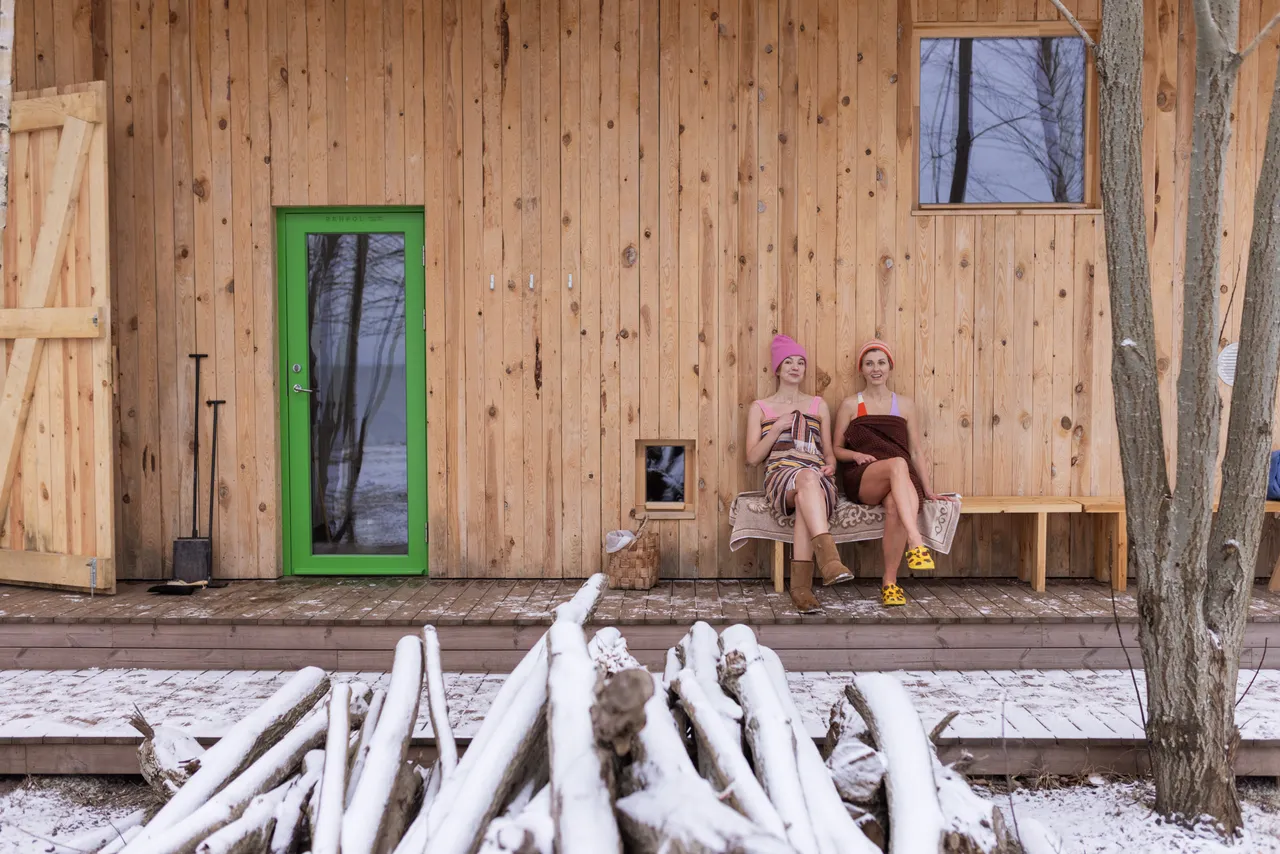 Two friends by the sauna