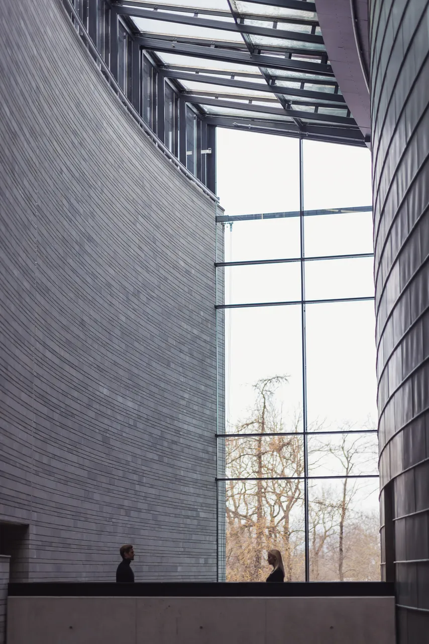 Couple in large modern hall