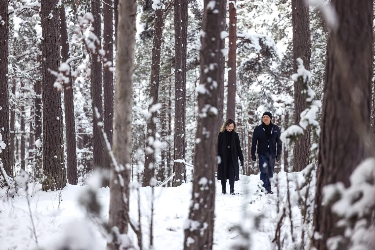 Walking in snow forest