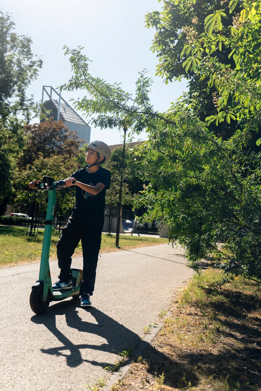 Young rider on scooter