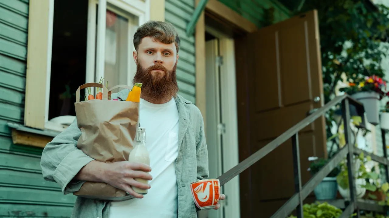 Hipster with grocieries