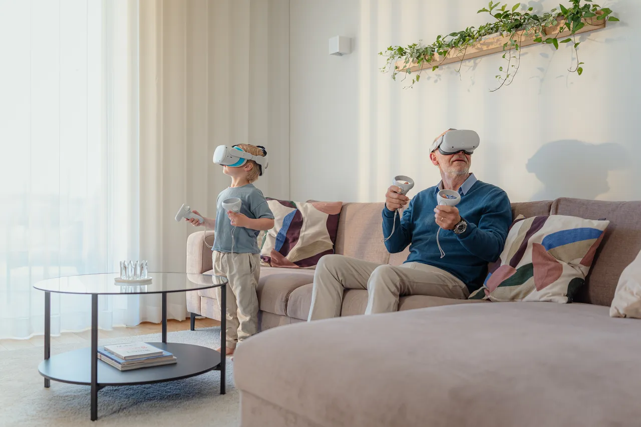 A child and grandfather with VR