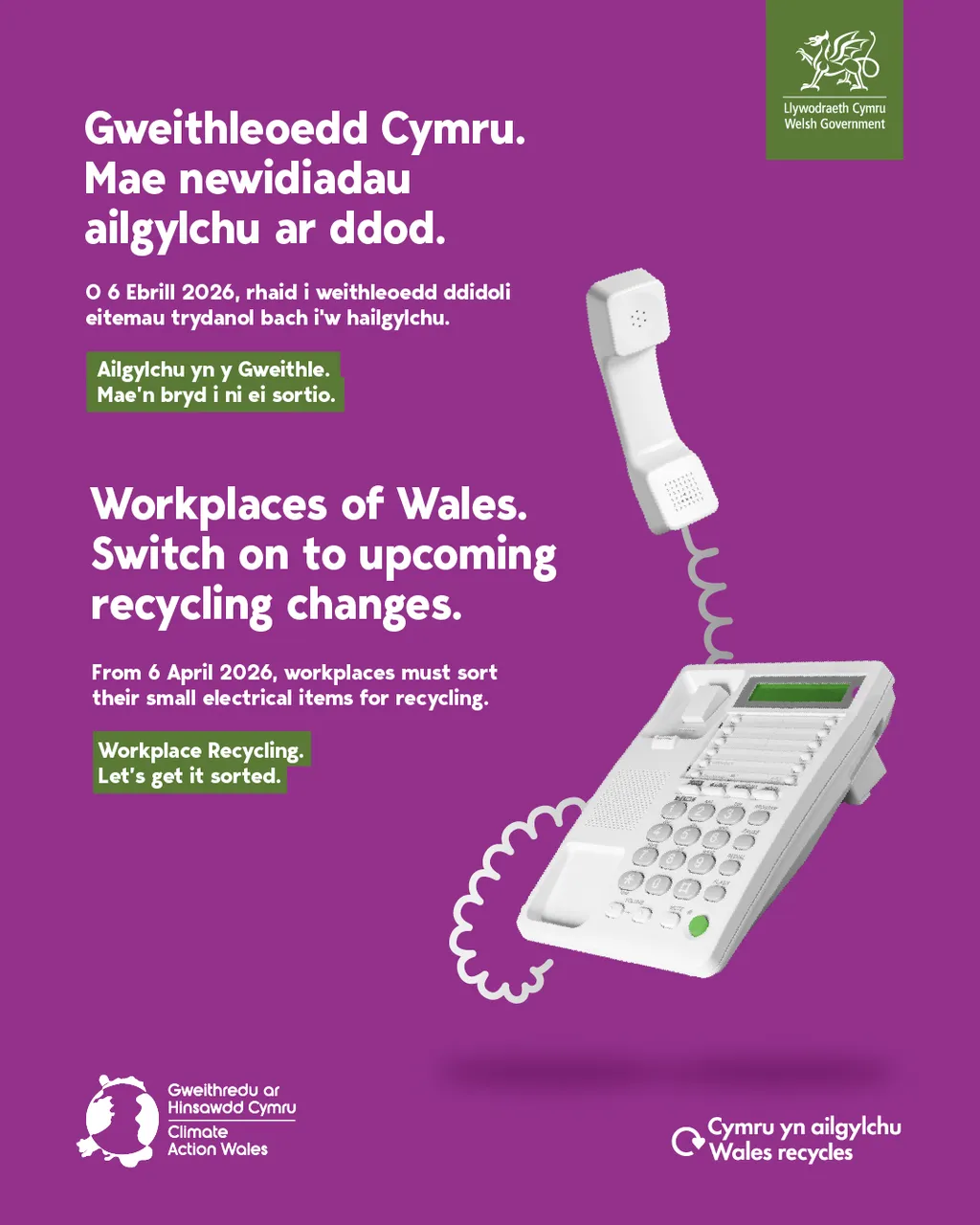 Ailgylchu yn y gweithle - Workplace recycling - Phone - portrait