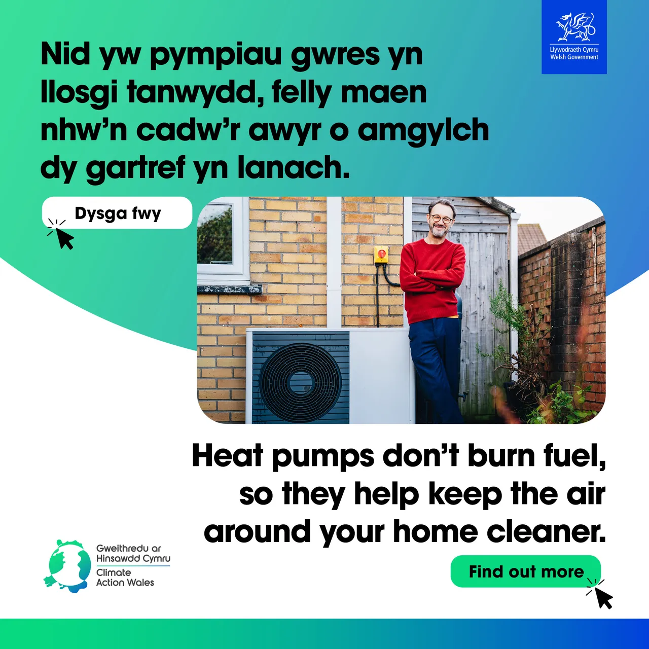 Pwmp gwres - Heat pump - Static frame - clean air - bilingual