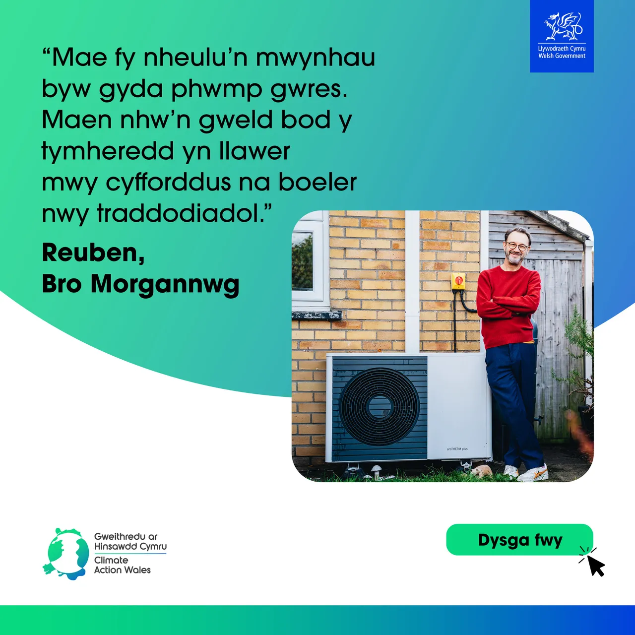 Pwmp gwres - Heat pump - Static frame - Reuben Bro Morgannwg - Cymraeg