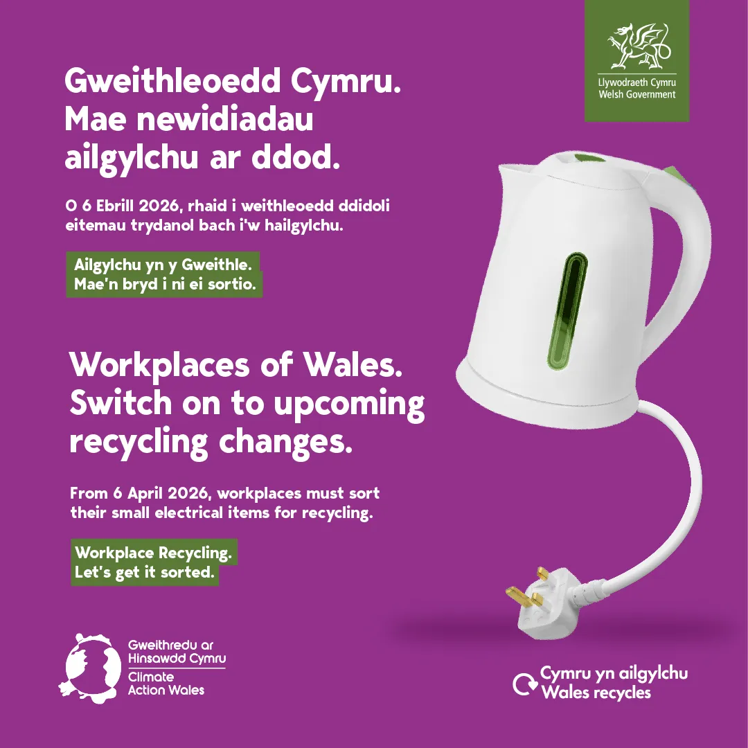 Ailgylchu yn y gweithle - Workplace recycling - Kettle - square