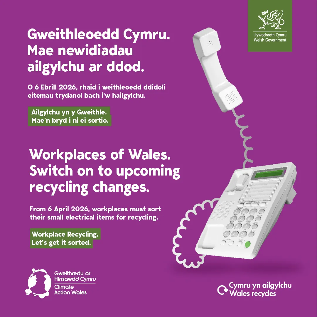 Ailgylchu yn y gweithle - Workplace recycling - Phone - square