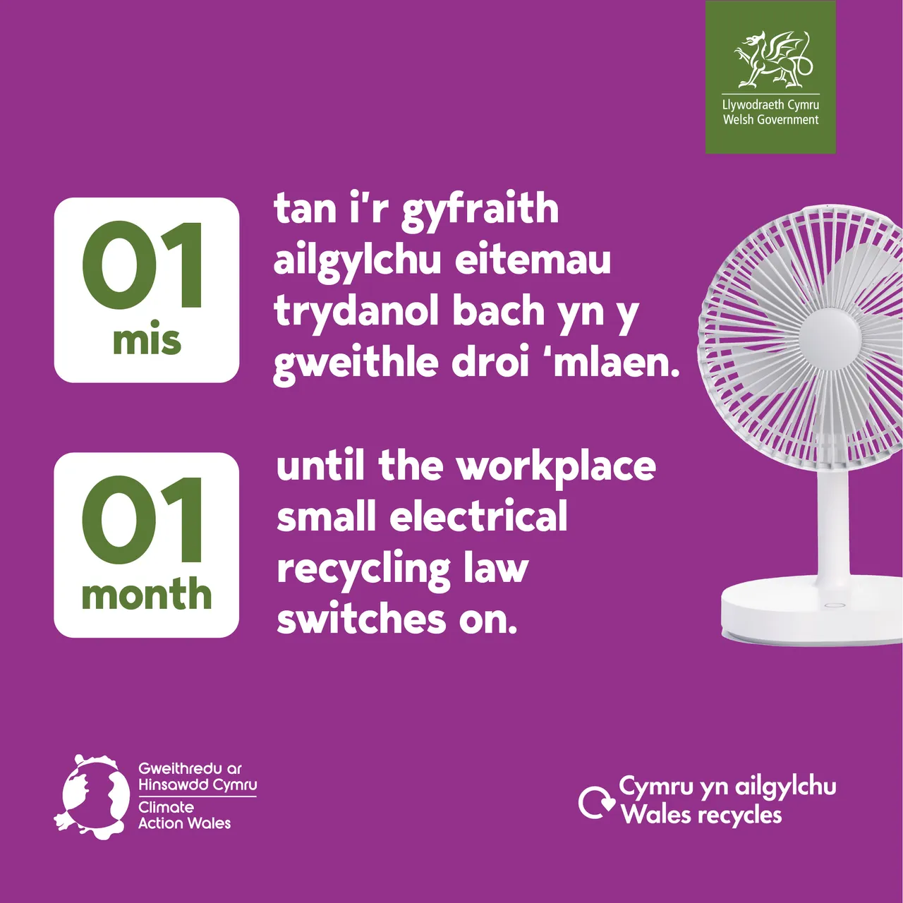 Ailgylchu yn y gweithle - Workplace recycling - 1 month to go static