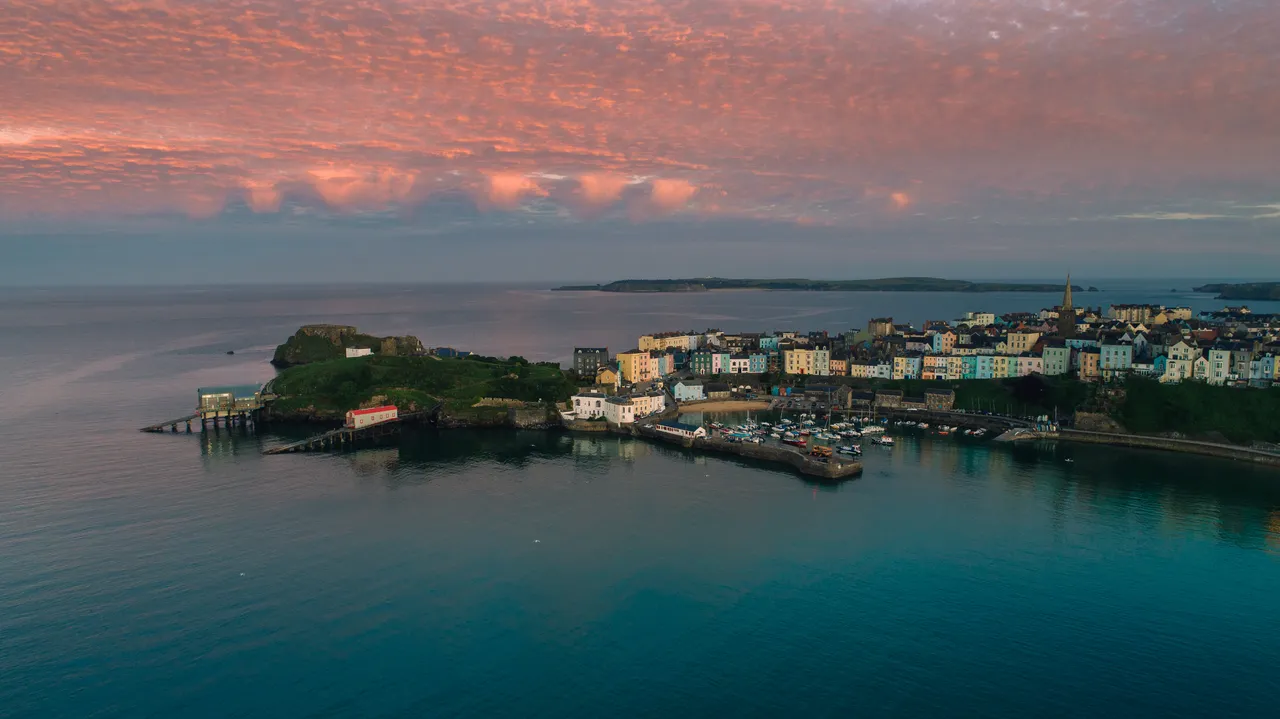 Aerial View of Tenby at Sunrise
